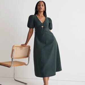 Madewell Poplin Cutout Puff-Sleeve Green Midi Dress 100% cotton size 2